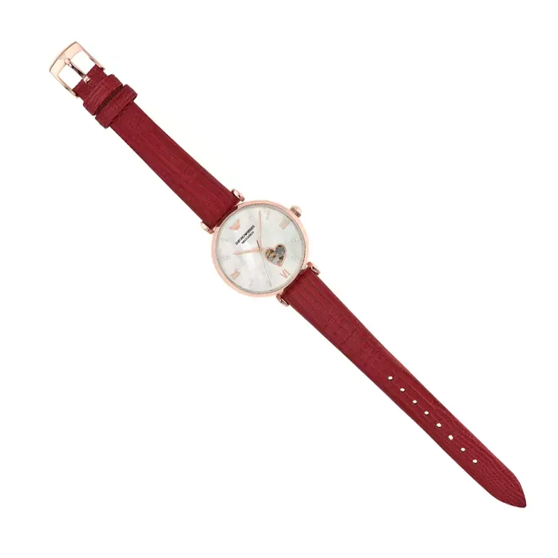 Emporio Armani Automatic MOP White Dial Red Ladies Watch- AR60048